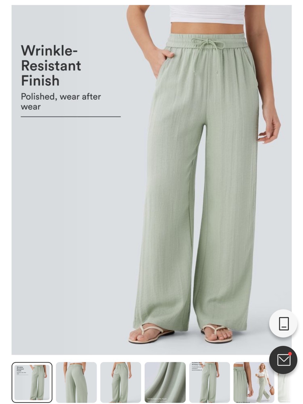 HALARA High Waisted Drawstring Pocket Wide Leg Baggy Linen-Feel Pants XS Tall